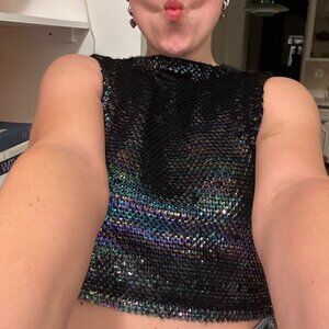 Vintage Black Sequin Croptop